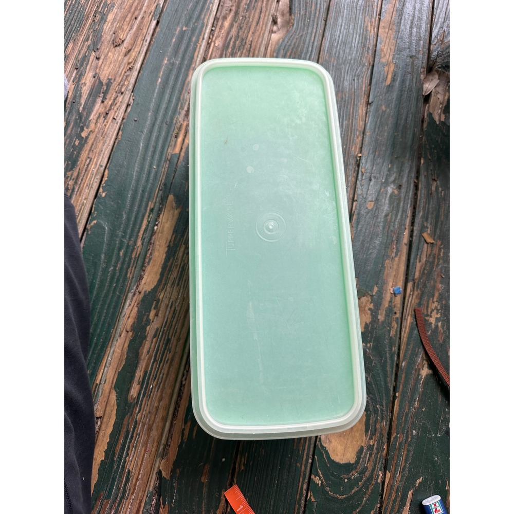 Vintage Tupperware Green Rectangular Storage Container with Lid 782-7 13 Inch